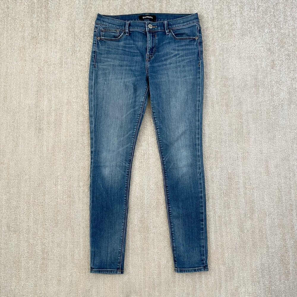 Express Blue Mid Rise Leggings Skinny Jeans 8